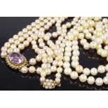Various pearl jewellery, including necklace with amethyst clasp, and bracelet with 9ct gold clasp (