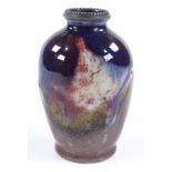 A Chinese multi-colour blue/red/brown drip glaze porcelain vase, unmarked silver rim, with hand