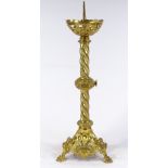 A 19th century gilt-metal Gothic design pricket candle stand, height 61cm
