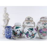 A group of Oriental porcelain, including a Blanc de Chine porcelain Buddha, height 30cm (7)