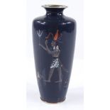 A Japanese cloisonne enamel vase, decorated with a standing figure and monkey, height 15cm