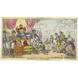 George Cruickshank, colour political engraving, the Royal Beggars 1814, 8" x 14", and Little Boney