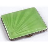 A silver and green enamel cigarette case, by Beddoes & Co, hallmarks Birmingham 1930, length 8.5cm