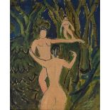 German School, oil on canvas, 3 dancing women, unsigned, 24" x 20", framed