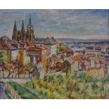 Mid-20th century oil on canvas, view of Prague, indistinctly signed, dated 1959, 17" x 20", framed