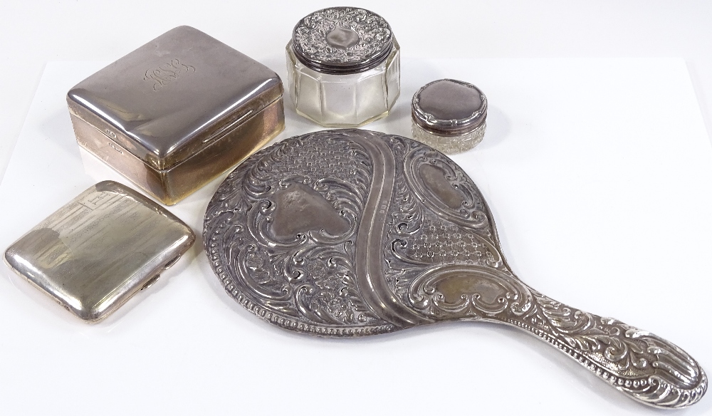 A large silver-mounted dressing table mirror, a square silver cigarette box, a curved cigarette case - Image 2 of 3