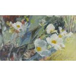 Ann Johnson, oil on paper, spring flowers, 13" x 21.5", framed