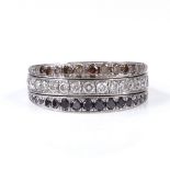 An 18ct white gold diamond eternity ring, with 3 colour diamonds and hinged bands, total diamond