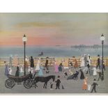 Helen Bradley, colour print, promenade, signed in pencil with blind stamp, image size 18" x 23.5",