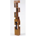 Mid-20th century carved wood modernist abstract sculpture, unsigned, height 21"