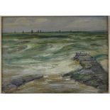 Henri Meuwis (1870 - 1935), oil on board, coastal view, 10" x 13", framed