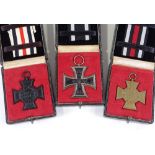 3 German First War Cross medals, cased