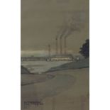 Watercolour, industrial landscape, Gyppeswicke from Freyton, signed with monogram, 1966, 13.5" x 8.