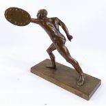 A bronze sculpture of a gladiator, early 20th century, unsigned, height 24cm, base length 23cm,