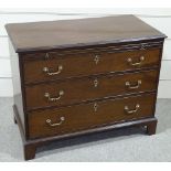 A George III mahogany chest of 3 long graduated drawers, with brushing slide and bracket feet