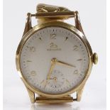 A Vintage 9ct gold Record Mechanical wrist watch, 15 jewel movement with subsidiary seconds dial,