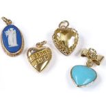 4 various gold pendants, including Wedgwood Jasperware and turquoise, 6.3g total