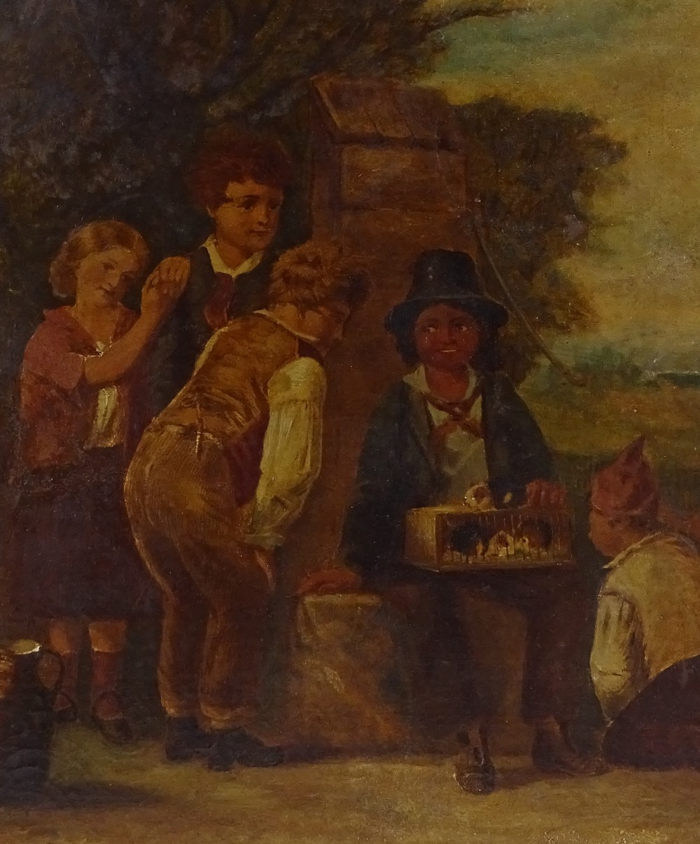 19th century oil on canvas, a group of children at the village pump, unsigned, 18" x 15", unframed - Image 2 of 4