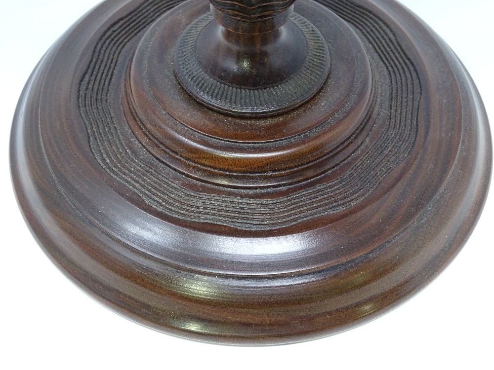 A large lignum vitae wassail bowl and cover, the circular lid surmounted with a spice cup and cover, - Image 10 of 10