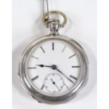 A silver-cased open-face key-wind Lakeside of America pocket watch, floral engraved case back with
