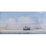 Shimmin?, watercolour, shipping off Seacombe, 9.5" x 19", framed