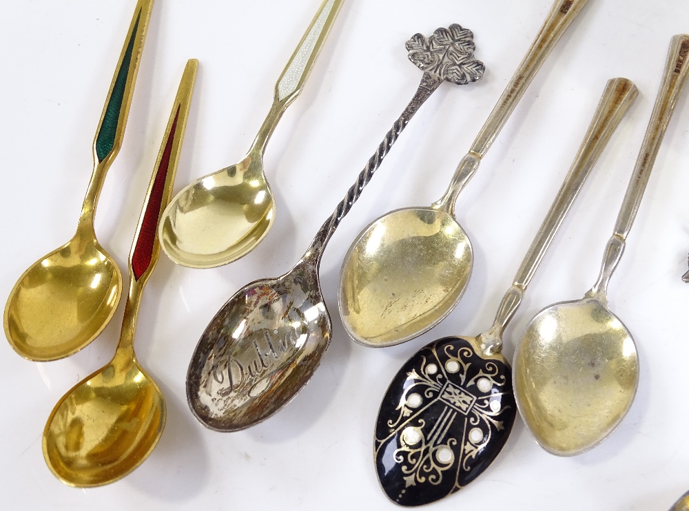 Silver and enamel teaspoons, a silver tea strainer etc - Image 2 of 3