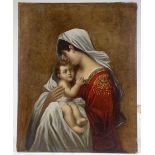 Late 19th century pre-Raphaelite School, oil on canvas, woman and child, in the manner of Bellini,