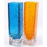 2 Whitefriars Nailhead vases by Geoffrey Baxter, 1 in in tangerine and 1 in Kingfisher blue,