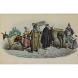 19th century Italian School, 4 watercolours, street life, unsigned, 6" x 9", framed