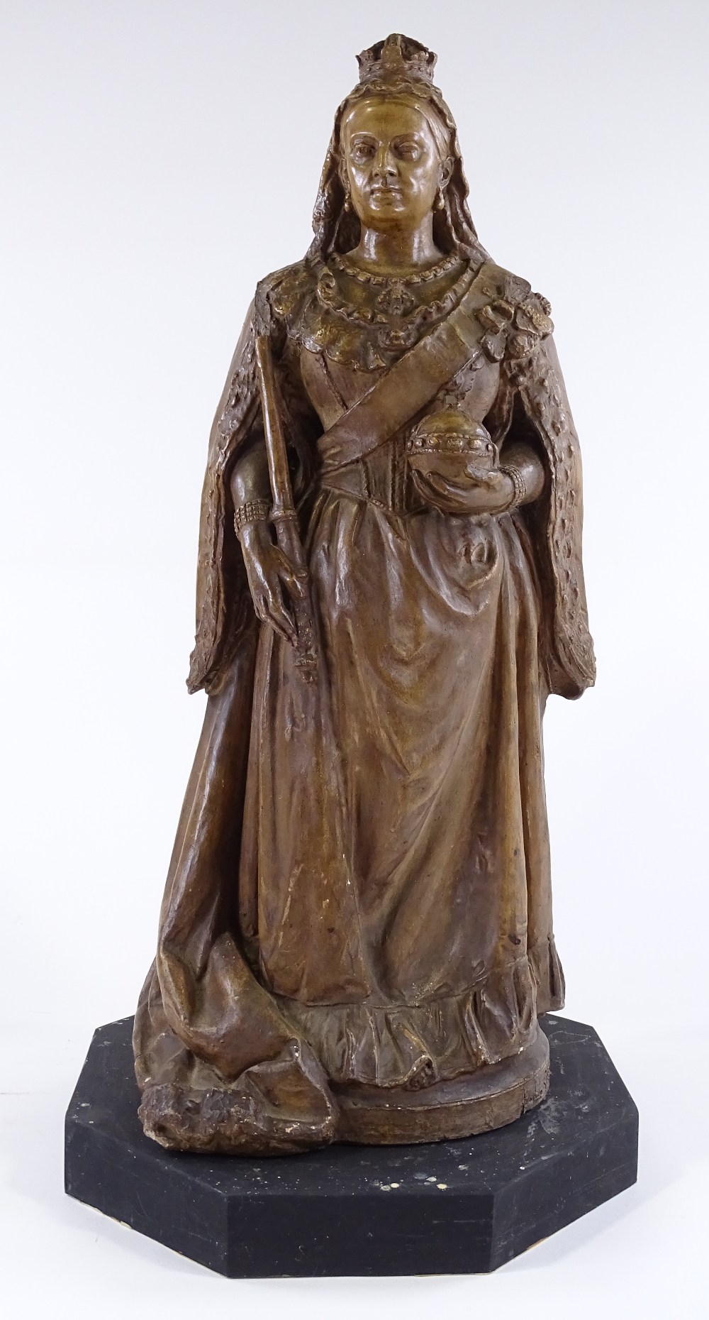 E Geflowski, painted plaster sculpture of Queen Victoria, incised signature dated 1887, height - Image 2 of 4