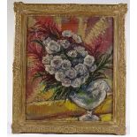 Oil on canvas, impressionist vase of flowers, indistinctly signed, 24" x 20", framed