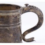 A tapered silver half-pint mug, with reeded collar and foot, by C S Harris & Sons Ltd, hallmarks