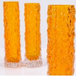 3 Whitefriars Textured Bark finger vases by Geoffrey Baxter, in tangerine, height 14.5cm