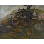 Sheila Fell RA (1931 - 1979), oil on canvas, field outside Aspatria, signed lower right, also signed