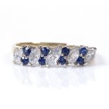 A 9ct gold sapphire and diamond half eternity ring, total marquise-cut diamond content approx 0.5ct,