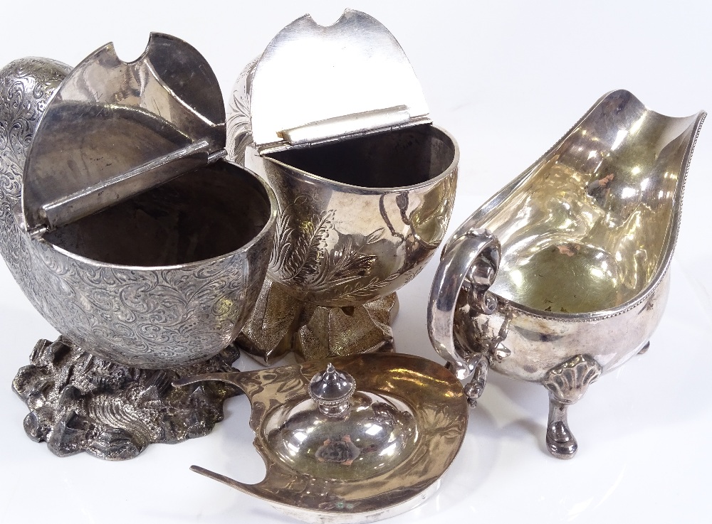 2 Victorian electroplate nautilus shell design spoon warmers, and a lidded sauce boat (3) - Image 3 of 3