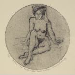 Susie Perring, circular engraving, after the bath, signed in pencil, 3/50, plate 5.75" across