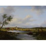 Frederik Marianus Kruseman (1816 - 1882), oil on wood panel, gamekeepers in extensive river