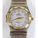 A lady's Omega Constellation Quartz wristwatch, stainless steel and gold case, with diamond set hour