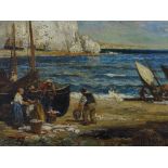 John Robertson Reid (1851 - 1926), oil on canvas, Cornish beach scene, 13" x 21", framed