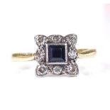 An Edwardian 18ct gold sapphire and diamond cluster ring, setting height 9.4mm, size P, 3g