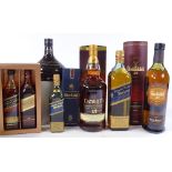 7 bottles of whisky, including Glenfidditch 21 year old, Chivas Revolve, Johnny Walker Blue label,