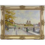 Lionel Du Bois, oil on canvas, Notre Dame Paris, 20" x 28", framed