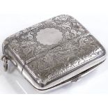 A late Victorian silver combination Vesta case, with engraved foliate decoration, by Joseph Gloster,
