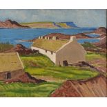 20th century Irish School, oil on canvas, coastal cottages, unsigned, 20" x 24", framed