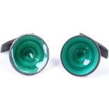 A pair of Norwegian sterling silver and green enamel disc cufflinks, maker's marks NTP, panel