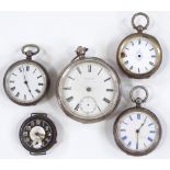4 silver-cased pocket watches, and a Vintage wristwatch head (5)