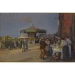 19th / 20th century oil on canvas, impressionist fairground scene, unsigned, 10" x 15", framed