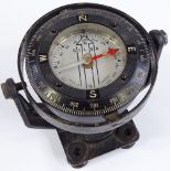 A silver Swedish Navy compass on gimballed stand, diameter 10cm