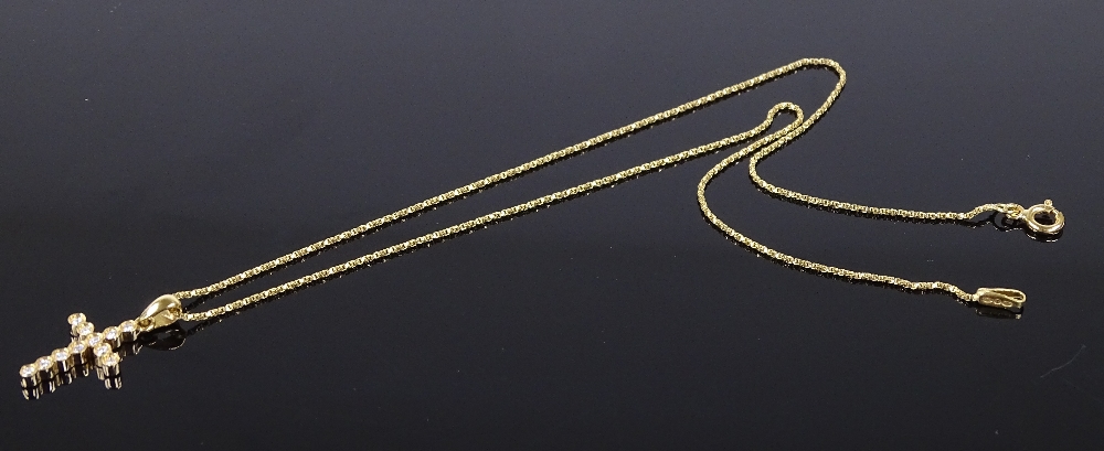 An 18ct gold diamond set cross pendant, on 18ct gold chain, pendant height 20.1mm, chain length - Image 2 of 4